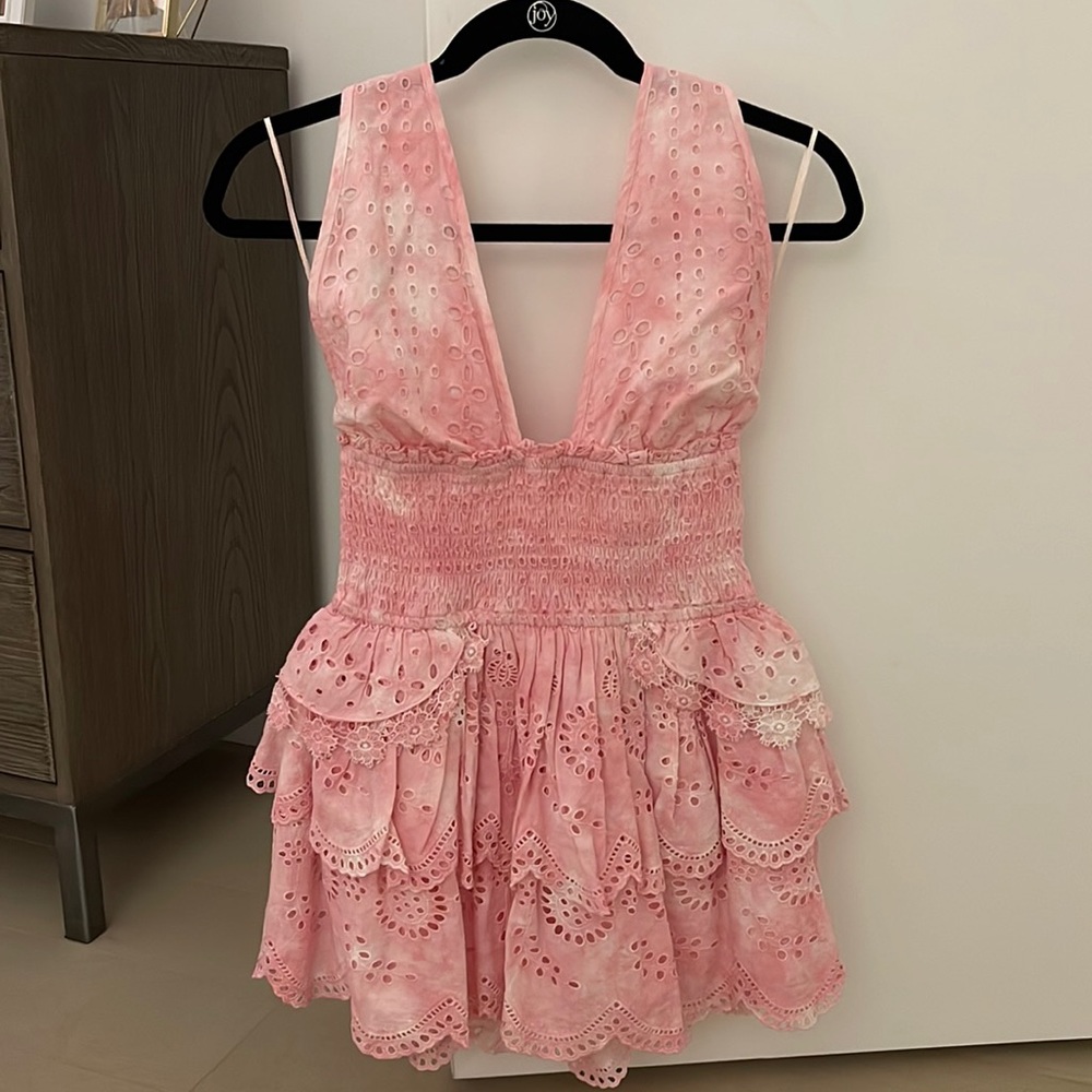 LoveShackFancy Deanna Halter Mini Dress (Peony Pink Hand Dye)